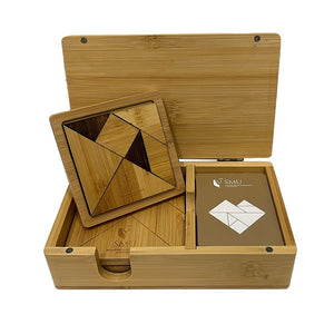 Bamboo Coaster with Tangram Puzzles